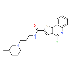 ChemSpider 2D Image | 4-chloro-N-[3-(3-methyl-1-piperidinyl)propyl]-2-thieno[3,2-c]quinolinecarboxamide | C21H24ClN3OS