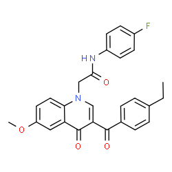 ChemSpider 2D Image | 2-[3-(4-Ethylbenzoyl)-6-methoxy-4-oxo-1(4H)-quinolinyl]-N-(4-fluorophenyl)acetamide | C27H23FN2O4