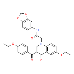 ChemSpider 2D Image | N-(1,3-Benzodioxol-5-yl)-2-[6-ethoxy-3-(4-ethoxybenzoyl)-4-oxo-1(4H)-quinolinyl]acetamide | C29H26N2O7
