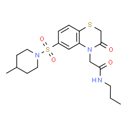 ChemSpider 2D Image | 2-{6-[(4-Methyl-1-piperidinyl)sulfonyl]-3-oxo-2,3-dihydro-4H-1,4-benzothiazin-4-yl}-N-propylacetamide | C19H27N3O4S2