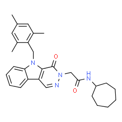 ChemSpider 2D Image | N-Cycloheptyl-2-[5-(mesitylmethyl)-4-oxo-4,5-dihydro-3H-pyridazino[4,5-b]indol-3-yl]acetamide | C29H34N4O2