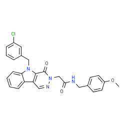 ChemSpider 2D Image | 2-[5-(3-Chlorobenzyl)-4-oxo-4,5-dihydro-3H-pyridazino[4,5-b]indol-3-yl]-N-(4-methoxybenzyl)acetamide | C27H23ClN4O3