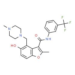 ChemSpider 2D Image | 5-Hydroxy-2-methyl-4-[(4-methyl-1-piperazinyl)methyl]-N-[3-(trifluoromethyl)phenyl]-1-benzofuran-3-carboxamide | C23H24F3N3O3