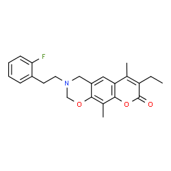 ChemSpider 2D Image | 7-Ethyl-3-[2-(2-fluorophenyl)ethyl]-6,10-dimethyl-3,4-dihydro-2H,8H-chromeno[6,7-e][1,3]oxazin-8-one | C23H24FNO3