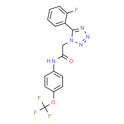 ChemSpider 2D Image | 2-[5-(2-Fluorophenyl)-1H-tetrazol-1-yl]-N-[4-(trifluoromethoxy)phenyl]acetamide | C16H11F4N5O2