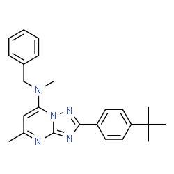 ChemSpider 2D Image | N-Benzyl-N,5-dimethyl-2-[4-(2-methyl-2-propanyl)phenyl][1,2,4]triazolo[1,5-a]pyrimidin-7-amine | C24H27N5