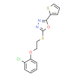 ChemSpider 2D Image | 2-{[2-(2-Chlorophenoxy)ethyl]sulfanyl}-5-(2-thienyl)-1,3,4-oxadiazole | C14H11ClN2O2S2