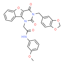 ChemSpider 2D Image | 2-[3-(1,3-Benzodioxol-5-ylmethyl)-2,4-dioxo-3,4-dihydro[1]benzofuro[3,2-d]pyrimidin-1(2H)-yl]-N-(3-methoxyphenyl)acetamide | C27H21N3O7