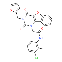 ChemSpider 2D Image | N-(3-Chloro-2-methylphenyl)-2-[3-(2-furylmethyl)-2,4-dioxo-3,4-dihydro[1]benzofuro[3,2-d]pyrimidin-1(2H)-yl]acetamide | C24H18ClN3O5