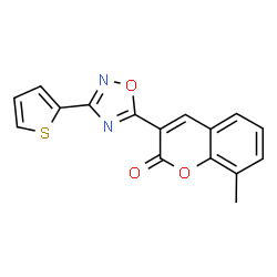 ChemSpider 2D Image | 8-Methyl-3-[3-(2-thienyl)-1,2,4-oxadiazol-5-yl]-2H-chromen-2-one | C16H10N2O3S
