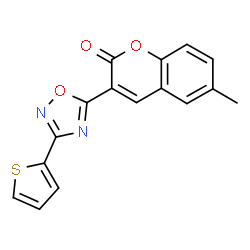 ChemSpider 2D Image | 6-Methyl-3-[3-(2-thienyl)-1,2,4-oxadiazol-5-yl]-2H-chromen-2-one | C16H10N2O3S