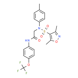 ChemSpider 2D Image | N~2~-[(3,5-Dimethyl-1,2-oxazol-4-yl)sulfonyl]-N~2~-(4-methylphenyl)-N-[4-(trifluoromethoxy)phenyl]glycinamide | C21H20F3N3O5S