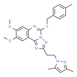 ChemSpider 2D Image | 2-[2-(3,5-Dimethyl-1H-pyrazol-1-yl)ethyl]-8,9-dimethoxy-5-[(4-methylbenzyl)sulfanyl][1,2,4]triazolo[1,5-c]quinazoline | C26H28N6O2S
