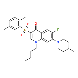 ChemSpider 2D Image | 1-Butyl-3-[(2,5-dimethylphenyl)sulfonyl]-6-fluoro-7-(4-methyl-1-piperidinyl)-4(1H)-quinolinone | C27H33FN2O3S