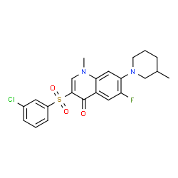 ChemSpider 2D Image | 3-[(3-Chlorophenyl)sulfonyl]-6-fluoro-1-methyl-7-(3-methyl-1-piperidinyl)-4(1H)-quinolinone | C22H22ClFN2O3S