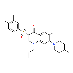 ChemSpider 2D Image | 3-[(3,4-Dimethylphenyl)sulfonyl]-6-fluoro-7-(4-methyl-1-piperidinyl)-1-propyl-4(1H)-quinolinone | C26H31FN2O3S