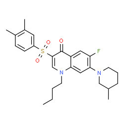 ChemSpider 2D Image | 1-Butyl-3-[(3,4-dimethylphenyl)sulfonyl]-6-fluoro-7-(3-methyl-1-piperidinyl)-4(1H)-quinolinone | C27H33FN2O3S