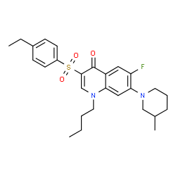 ChemSpider 2D Image | 1-Butyl-3-[(4-ethylphenyl)sulfonyl]-6-fluoro-7-(3-methyl-1-piperidinyl)-4(1H)-quinolinone | C27H33FN2O3S