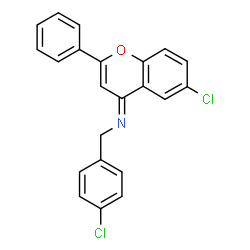 ChemSpider 2D Image | (4E)-6-Chloro-N-(4-chlorobenzyl)-2-phenyl-4H-chromen-4-imine | C22H15Cl2NO