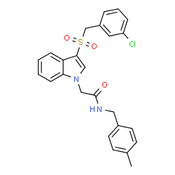 ChemSpider 2D Image | 2-{3-[(3-Chlorobenzyl)sulfonyl]-1H-indol-1-yl}-N-(4-methylbenzyl)acetamide | C25H23ClN2O3S
