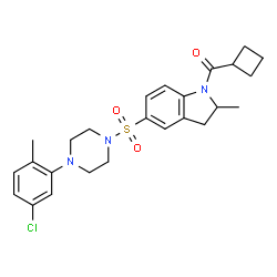 ChemSpider 2D Image | (5-{[4-(5-Chloro-2-methylphenyl)-1-piperazinyl]sulfonyl}-2-methyl-2,3-dihydro-1H-indol-1-yl)(cyclobutyl)methanone | C25H30ClN3O3S