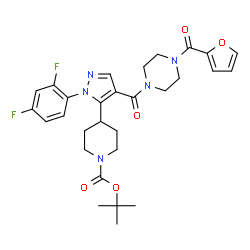 ChemSpider 2D Image | 2-Methyl-2-propanyl 4-[1-(2,4-difluorophenyl)-4-{[4-(2-furoyl)-1-piperazinyl]carbonyl}-1H-pyrazol-5-yl]-1-piperidinecarboxylate | C29H33F2N5O5