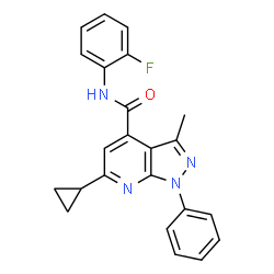 ChemSpider 2D Image | 6-Cyclopropyl-N-(2-fluorophenyl)-3-methyl-1-phenyl-1H-pyrazolo[3,4-b]pyridine-4-carboxamide | C23H19FN4O
