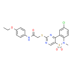 ChemSpider 2D Image | 2-[(9-Chloro-6-methyl-5,5-dioxido-6H-pyrimido[5,4-c][2,1]benzothiazin-2-yl)sulfanyl]-N-(4-ethoxyphenyl)acetamide | C21H19ClN4O4S2