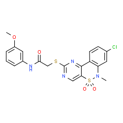 ChemSpider 2D Image | 2-[(8-Chloro-6-methyl-5,5-dioxido-6H-pyrimido[5,4-c][2,1]benzothiazin-2-yl)sulfanyl]-N-(3-methoxyphenyl)acetamide | C20H17ClN4O4S2
