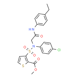 ChemSpider 2D Image | Methyl 3-[(4-chlorophenyl){2-[(4-ethylphenyl)amino]-2-oxoethyl}sulfamoyl]-2-thiophenecarboxylate | C22H21ClN2O5S2