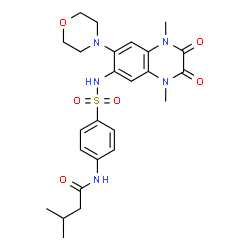 ChemSpider 2D Image | N-(4-{[1,4-Dimethyl-7-(4-morpholinyl)-2,3-dioxo-1,2,3,4-tetrahydro-6-quinoxalinyl]sulfamoyl}phenyl)-3-methylbutanamide | C25H31N5O6S