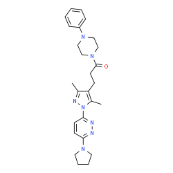 ChemSpider 2D Image | 3-{3,5-Dimethyl-1-[6-(1-pyrrolidinyl)-3-pyridazinyl]-1H-pyrazol-4-yl}-1-(4-phenyl-1-piperazinyl)-1-propanone | C26H33N7O
