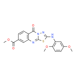 ChemSpider 2D Image | Methyl 2-[(2,5-dimethoxyphenyl)amino]-5-oxo-5H-[1,3,4]thiadiazolo[2,3-b]quinazoline-8-carboxylate | C19H16N4O5S