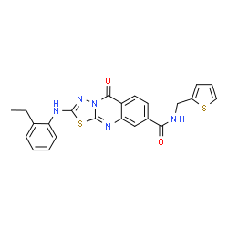 ChemSpider 2D Image | 2-[(2-Ethylphenyl)amino]-5-oxo-N-(2-thienylmethyl)-5H-[1,3,4]thiadiazolo[2,3-b]quinazoline-8-carboxamide | C23H19N5O2S2
