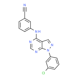 ChemSpider 2D Image | 3-{[1-(3-chlorophenyl)pyrazolo[3,4-d]pyrimidin-4-yl]amino}benzonitrile | C18H11ClN6