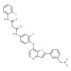 ChemSpider 2D Image | N-{4-[(2-{3-[(Dimethylamino)methyl]phenyl}thieno[3,2-b]pyridin-7-yl)oxy]-3-fluorophenyl}-N'-(2-fluorophenyl)malonamide | C31H26F2N4O3S