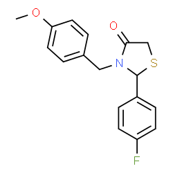 ChemSpider 2D Image | 2-(4-Fluorophenyl)-3-(4-methoxybenzyl)-1,3-thiazolidin-4-one | C17H16FNO2S