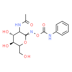 ChemSpider 2D Image | N-[(4R,5S)-4,5-Dihydroxy-6-(hydroxymethyl)-2-{[(phenylcarbamoyl)oxy]imino}tetrahydro-2H-pyran-3-yl]acetamide | C15H19N3O7