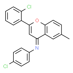 ChemSpider 2D Image | (4E)-2-(2-Chlorophenyl)-N-(4-chlorophenyl)-6-methyl-4H-chromen-4-imine | C22H15Cl2NO