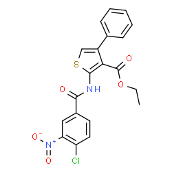ChemSpider 2D Image | Ethyl 2-[(4-chloro-3-nitrobenzoyl)amino]-4-phenyl-3-thiophenecarboxylate | C20H15ClN2O5S