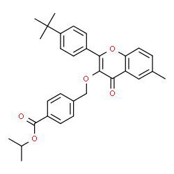 ChemSpider 2D Image | Isopropyl 4-[({6-methyl-2-[4-(2-methyl-2-propanyl)phenyl]-4-oxo-4H-chromen-3-yl}oxy)methyl]benzoate | C31H32O5