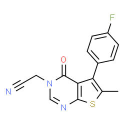 ChemSpider 2D Image | [5-(4-Fluorophenyl)-6-methyl-4-oxothieno[2,3-d]pyrimidin-3(4H)-yl]acetonitrile | C15H10FN3OS
