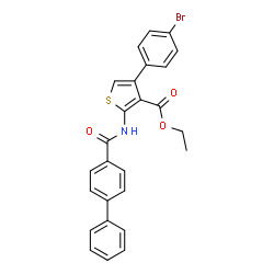ChemSpider 2D Image | Ethyl 2-[(4-biphenylylcarbonyl)amino]-4-(4-bromophenyl)-3-thiophenecarboxylate | C26H20BrNO3S