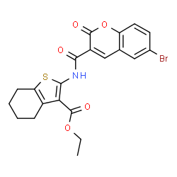 ChemSpider 2D Image | Ethyl 2-{[(6-bromo-2-oxo-2H-chromen-3-yl)carbonyl]amino}-4,5,6,7-tetrahydro-1-benzothiophene-3-carboxylate | C21H18BrNO5S