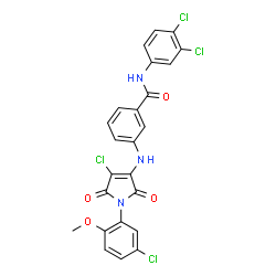 ChemSpider 2D Image | 3-{[4-Chloro-1-(5-chloro-2-methoxyphenyl)-2,5-dioxo-2,5-dihydro-1H-pyrrol-3-yl]amino}-N-(3,4-dichlorophenyl)benzamide | C24H15Cl4N3O4
