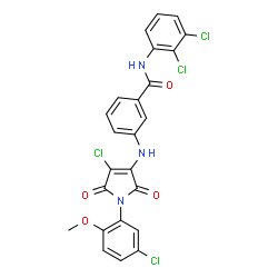 ChemSpider 2D Image | 3-{[4-Chloro-1-(5-chloro-2-methoxyphenyl)-2,5-dioxo-2,5-dihydro-1H-pyrrol-3-yl]amino}-N-(2,3-dichlorophenyl)benzamide | C24H15Cl4N3O4
