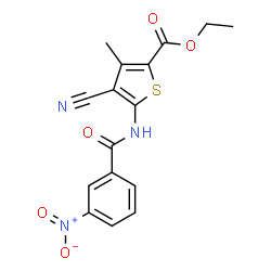 ChemSpider 2D Image | Ethyl 4-cyano-3-methyl-5-[(3-nitrobenzoyl)amino]-2-thiophenecarboxylate | C16H13N3O5S