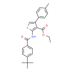 ChemSpider 2D Image | Ethyl 2-[(4-tert-butylbenzoyl)amino]-4-(4-methylphenyl)thiophene-3-carboxylate | C25H27NO3S
