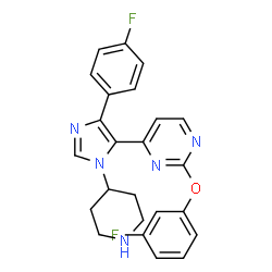 ChemSpider 2D Image | 2-(3-Fluorophenoxy)-4-[4-(4-fluorophenyl)-1-(4-piperidinyl)-1H-imidazol-5-yl]pyrimidine | C24H21F2N5O