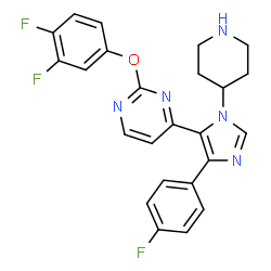 ChemSpider 2D Image | 2-(3,4-Difluorophenoxy)-4-[4-(4-fluorophenyl)-1-(4-piperidinyl)-1H-imidazol-5-yl]pyrimidine | C24H20F3N5O